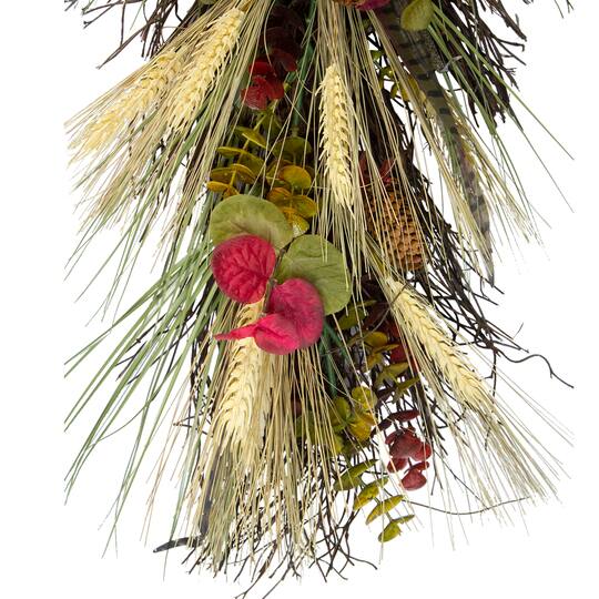 2ft. Autumn Harvest Wheat & Eucalyptus with Feathers Teardrop Swag